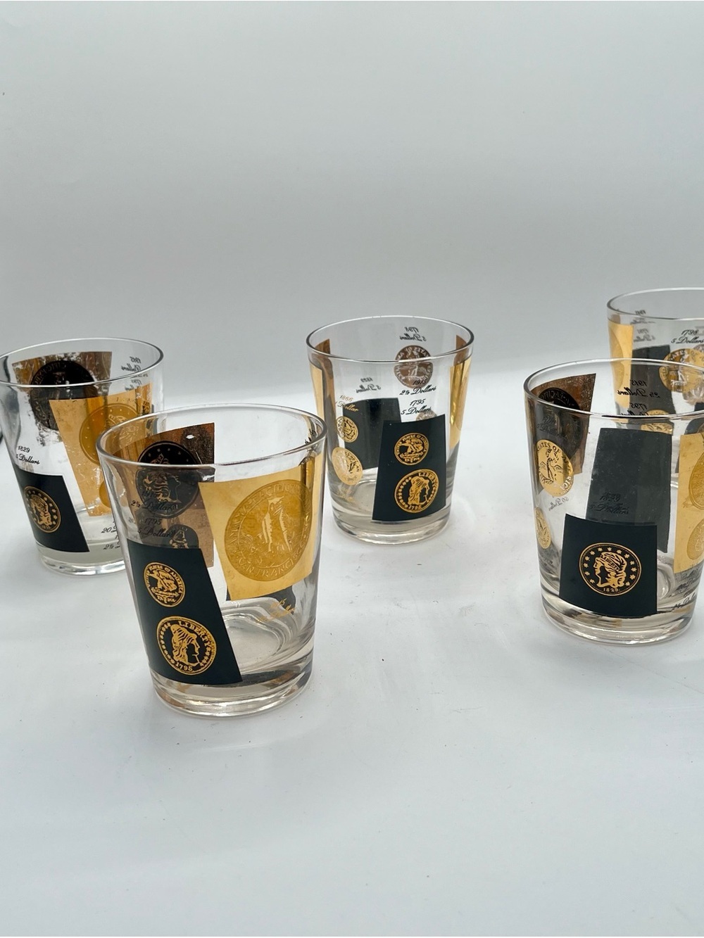mid century cera us gold coin glasses Set Of 5 - Picture 2 of 13